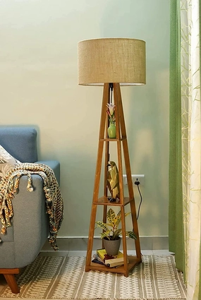 Premium Birch Brown Polished Plywood Floor Lamp with Shelf (Brown Shade) decorative ceiling fixture