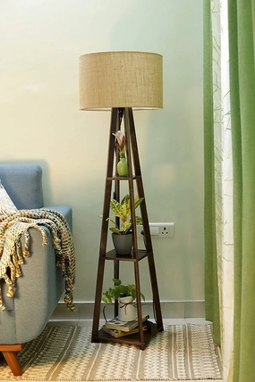 Premium Birch Plywood Brown Floor Lamp with Shelf (Jute Shade) creative lampshade design