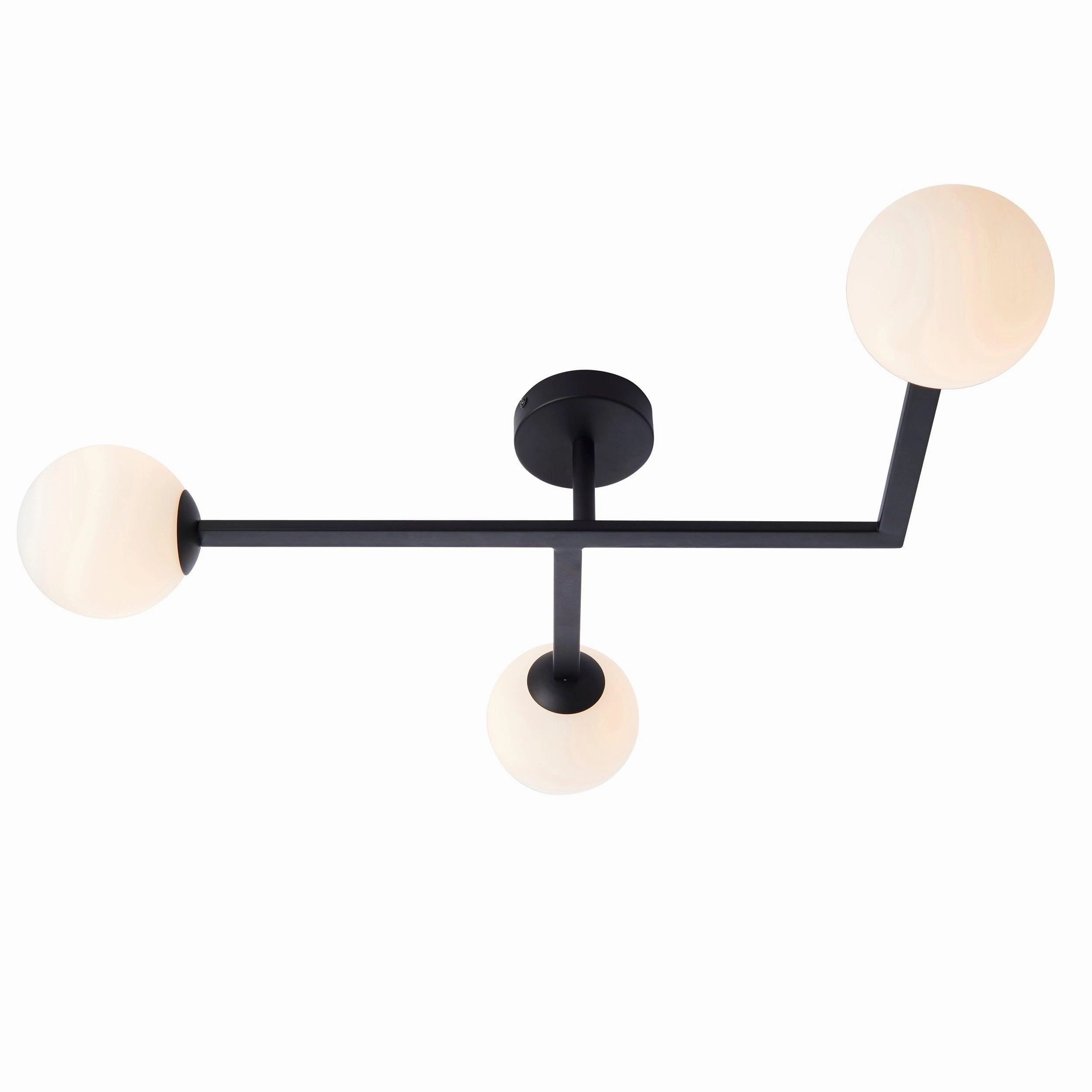 Prendle Black 3 Light Bathroom Semi-Flush - Opal Shades ambient ceiling fixture