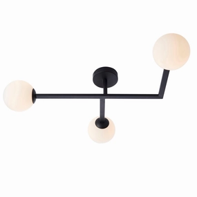 Prendle Black 3 Light Bathroom Semi-Flush - Opal Shades ambient ceiling fixture