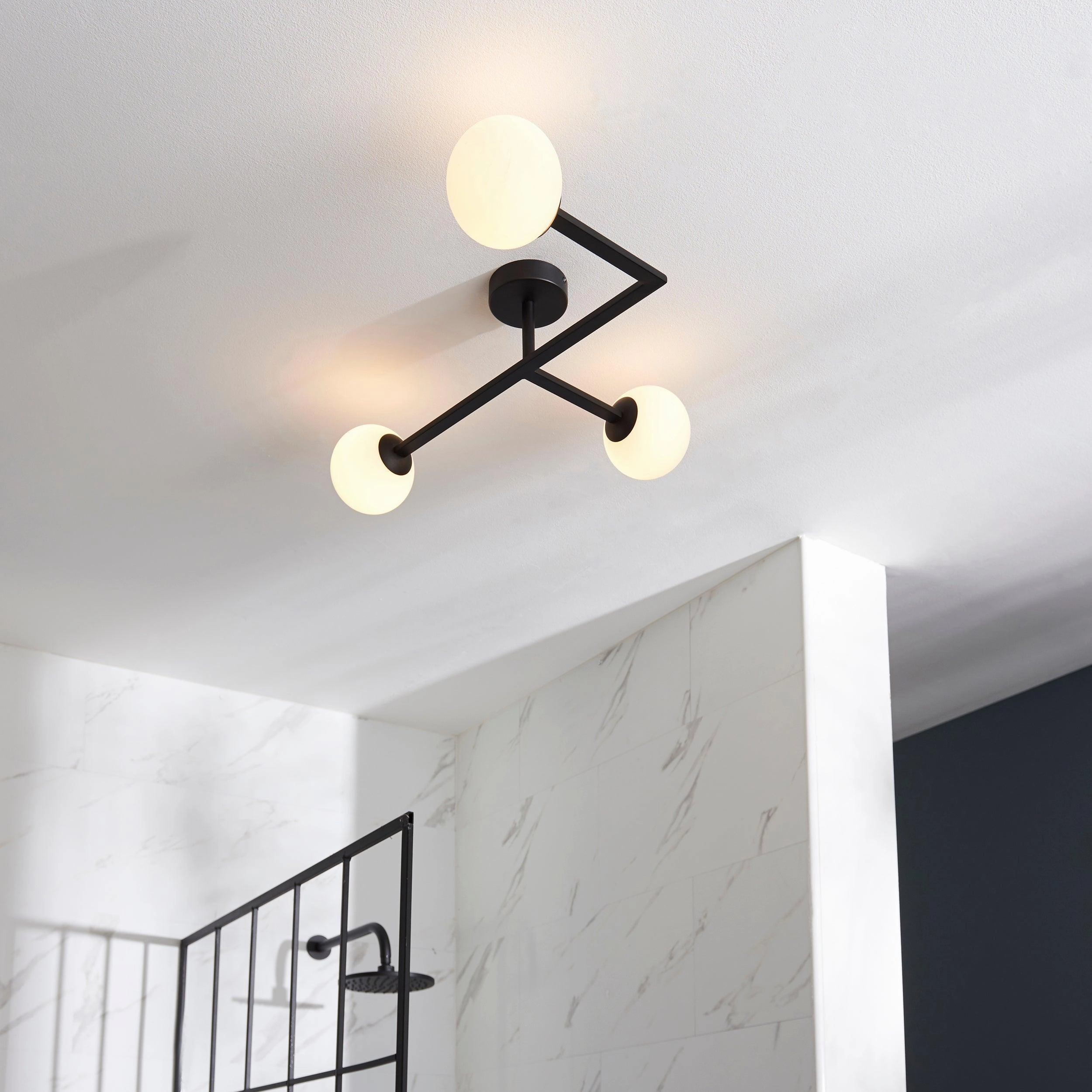 Prendle Black 3 Light Bathroom Semi-Flush - Opal Shades