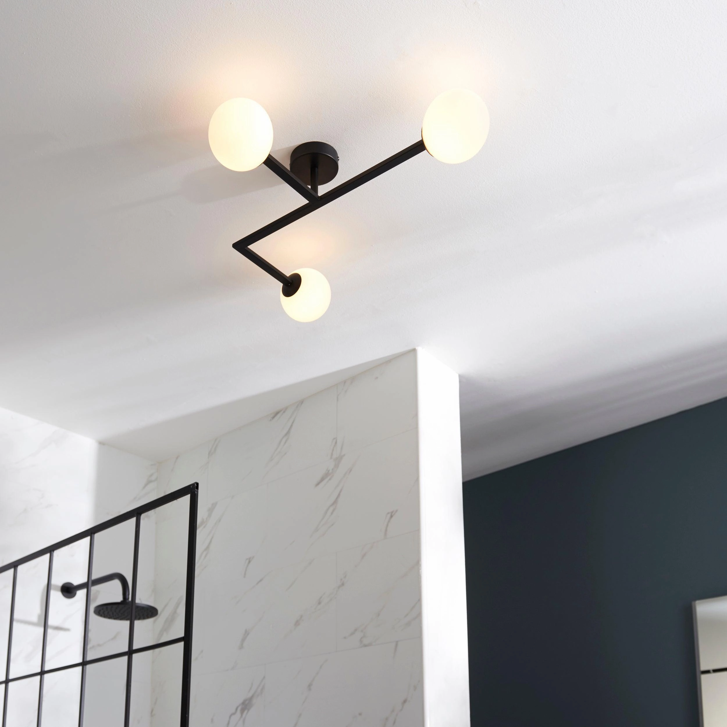 Prendle Black 3 Light Bathroom Semi-Flush - Opal Shades