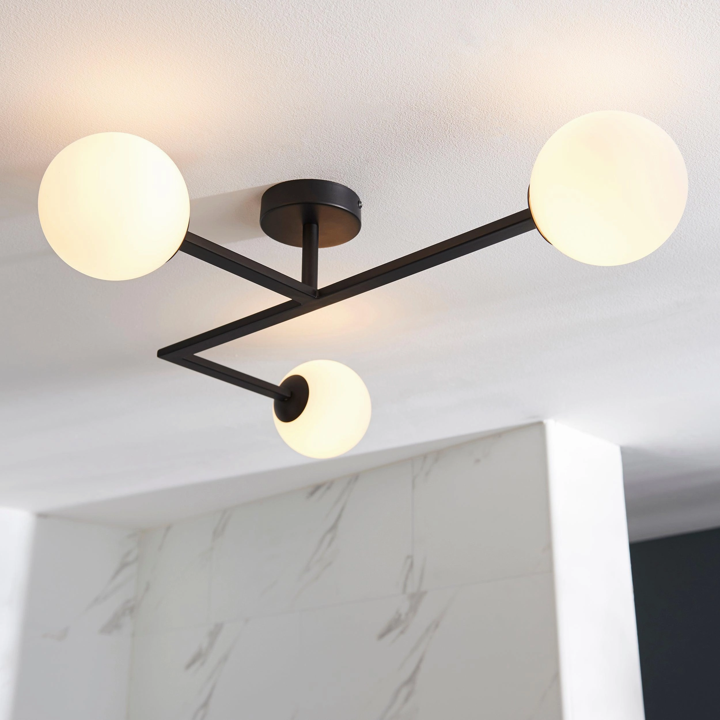 Prendle Black 3 Light Bathroom Semi-Flush - Opal Shades