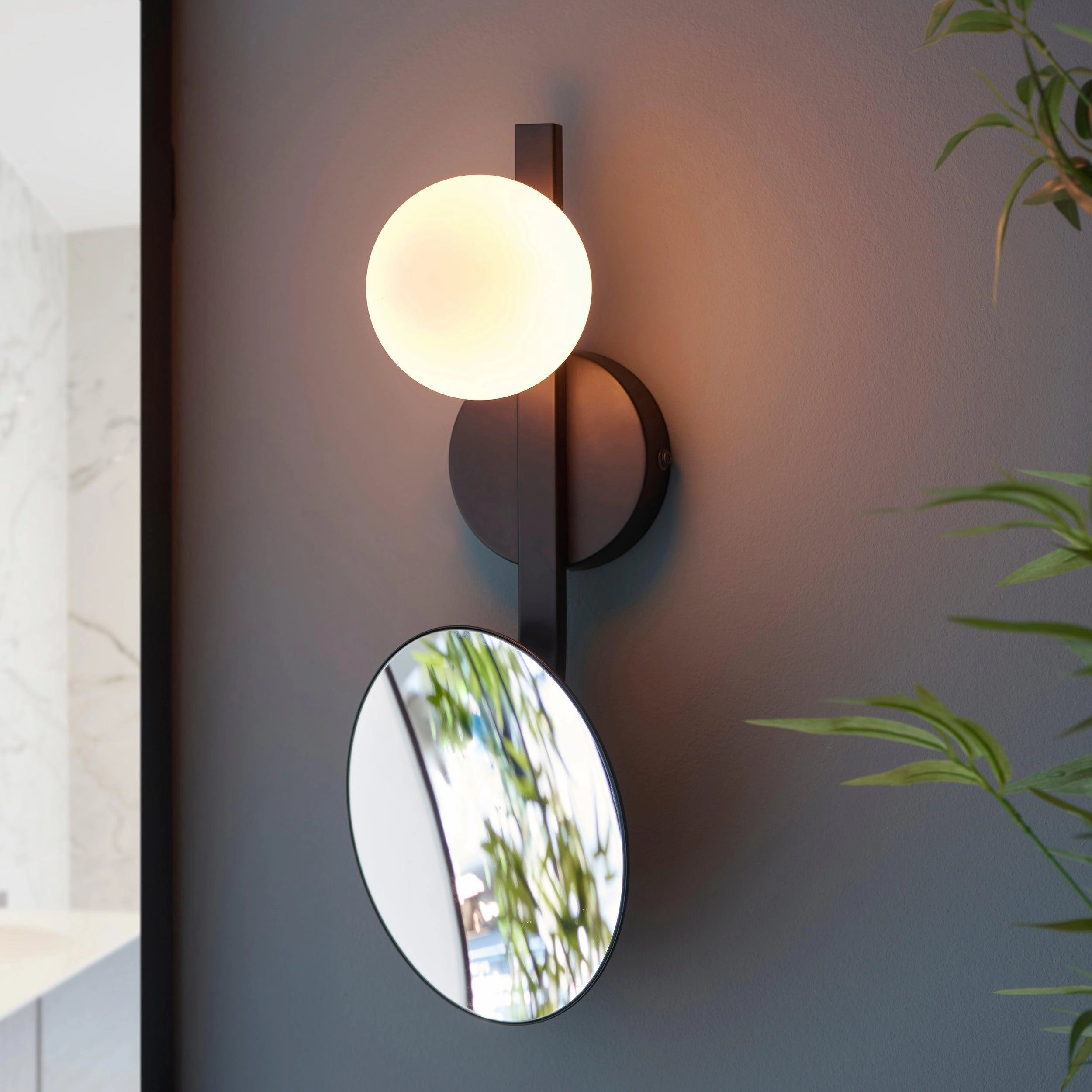 Prendle Black Bathroom Wall Light With Mirror