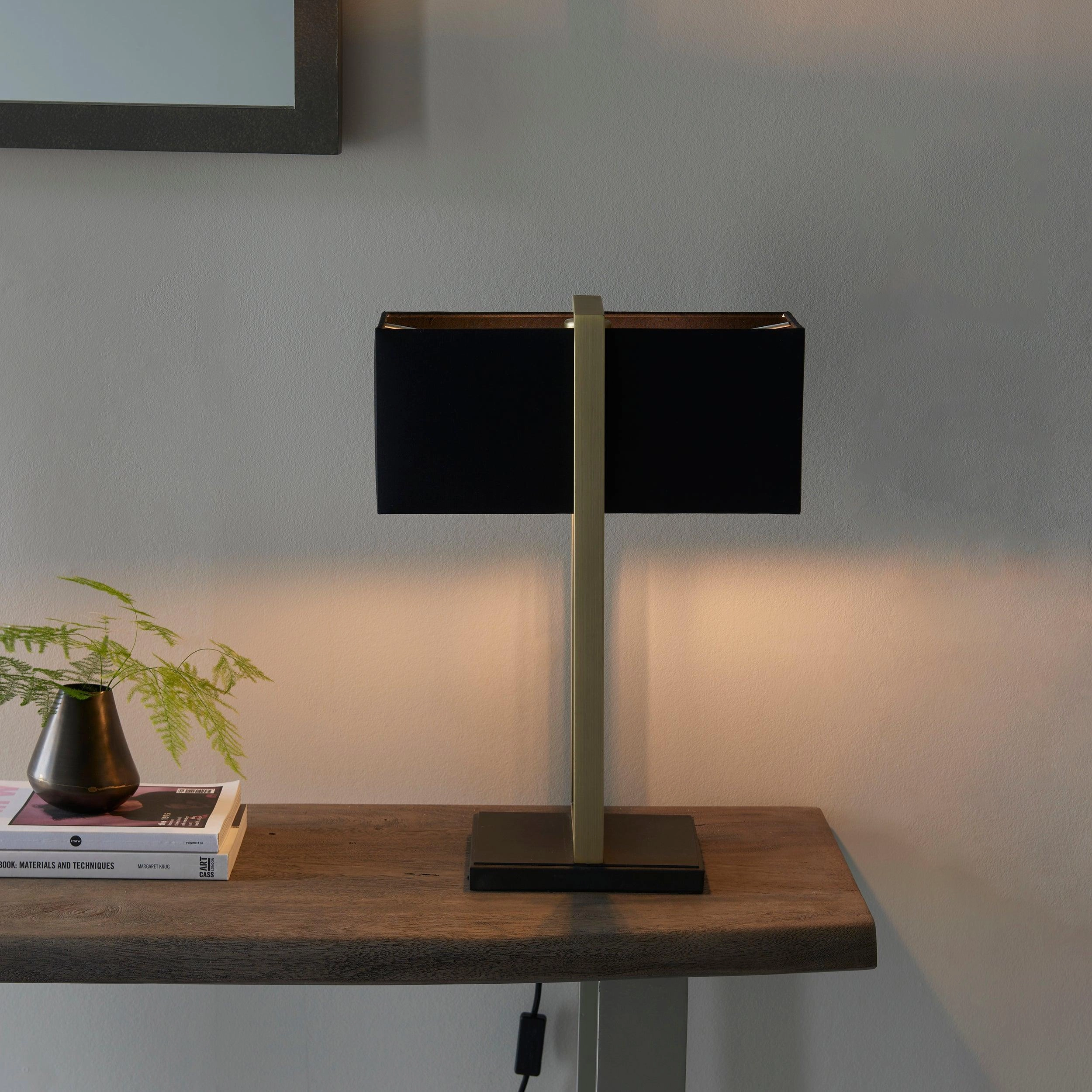 Produr Brass Table Lamp - Black Base & Black Linen Shade
