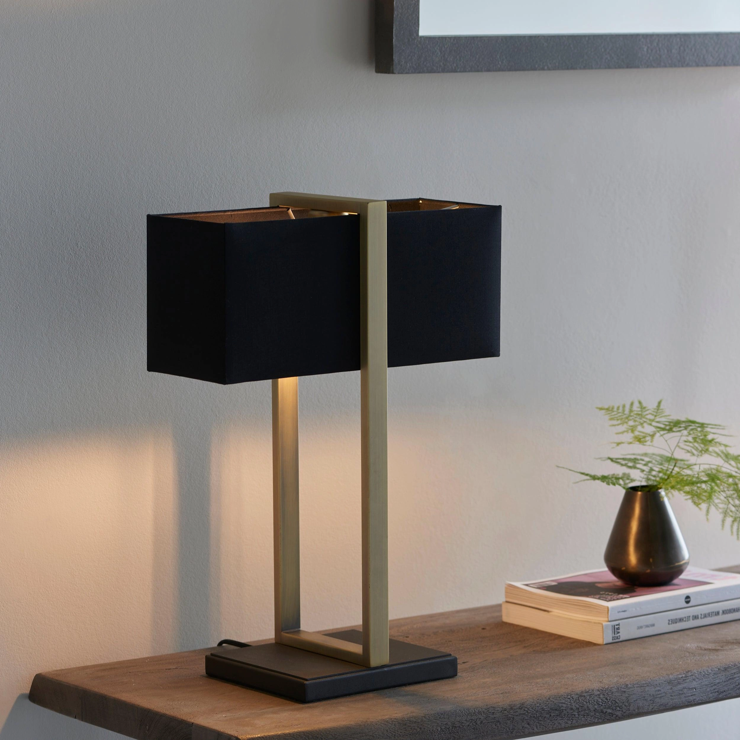 Produr Brass Table Lamp - Black Base & Black Linen Shade