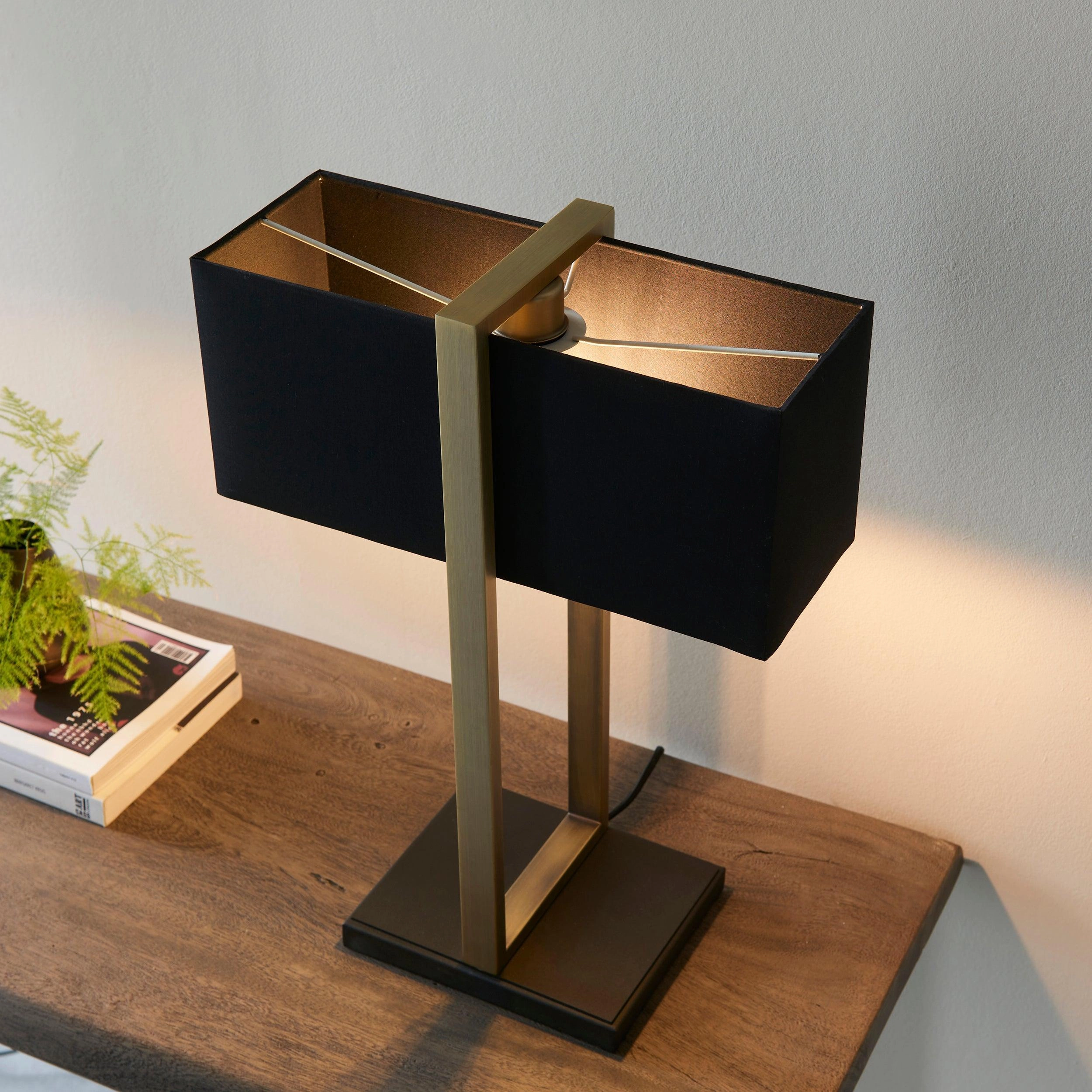 Produr Brass Table Lamp - Black Base & Black Linen Shade