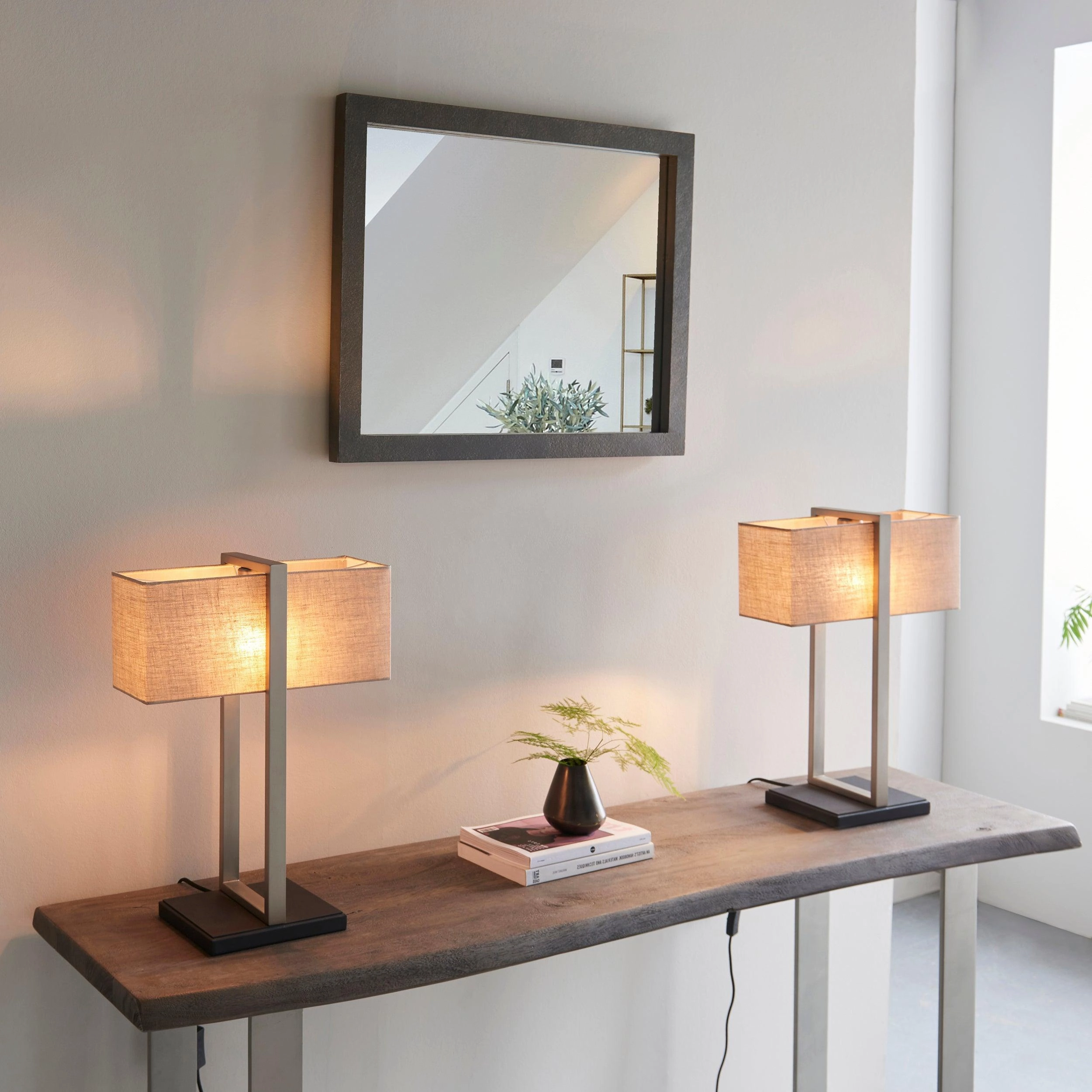 Produr Modern Nickel Table Lamp - Black Base & Linen Shade