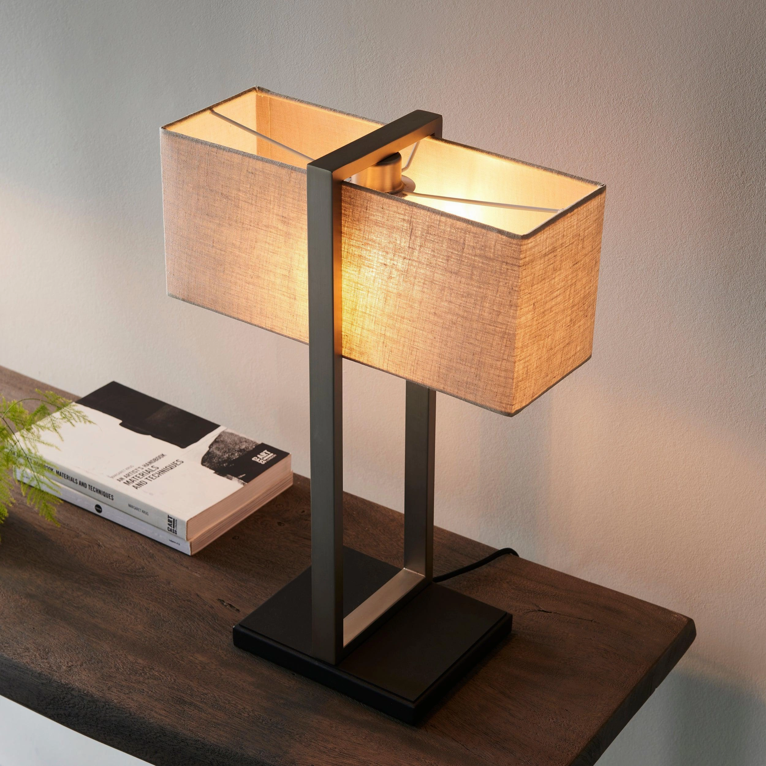 Produr Modern Nickel Table Lamp - Black Base & Linen Shade
