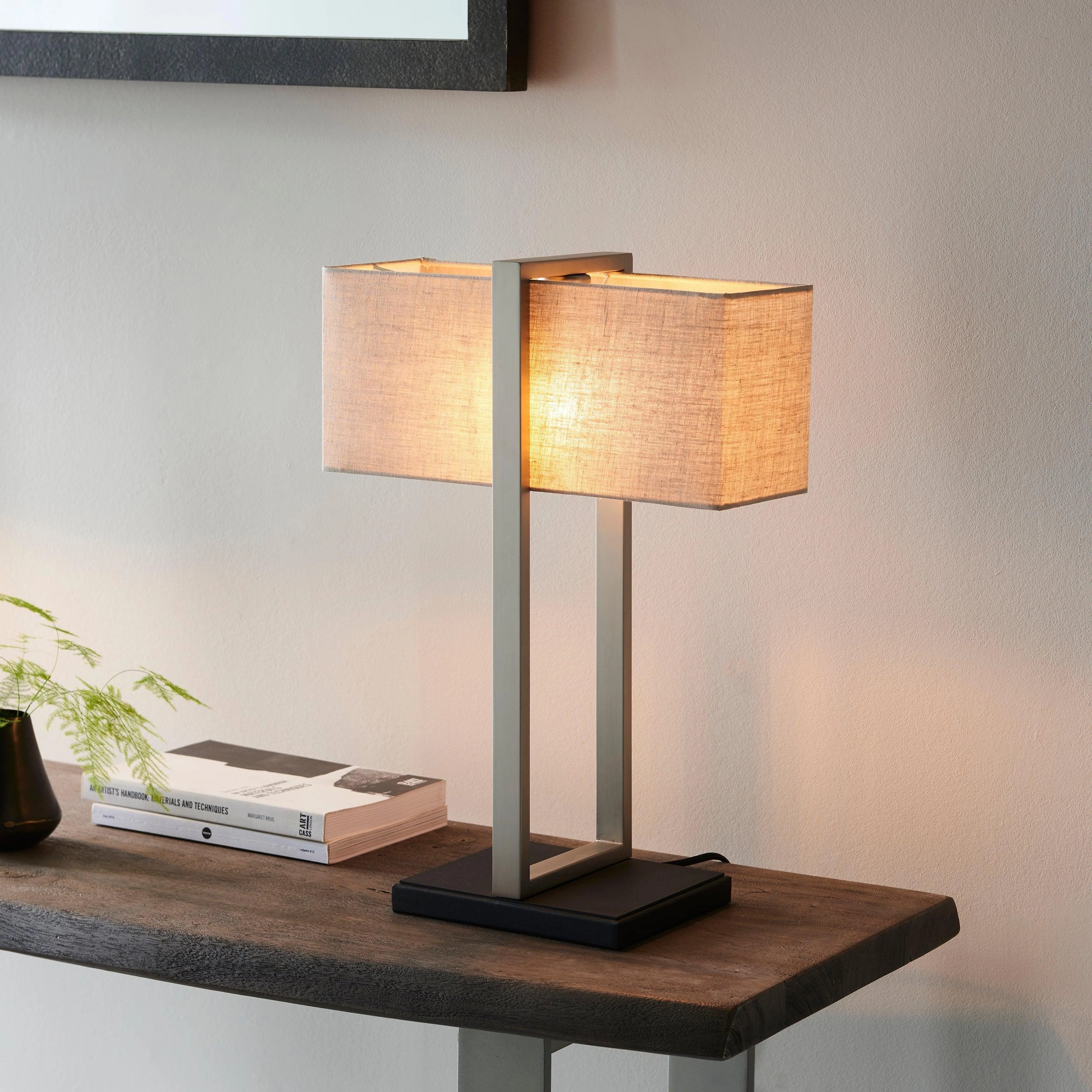 Produr Modern Nickel Table Lamp - Black Base & Linen Shade