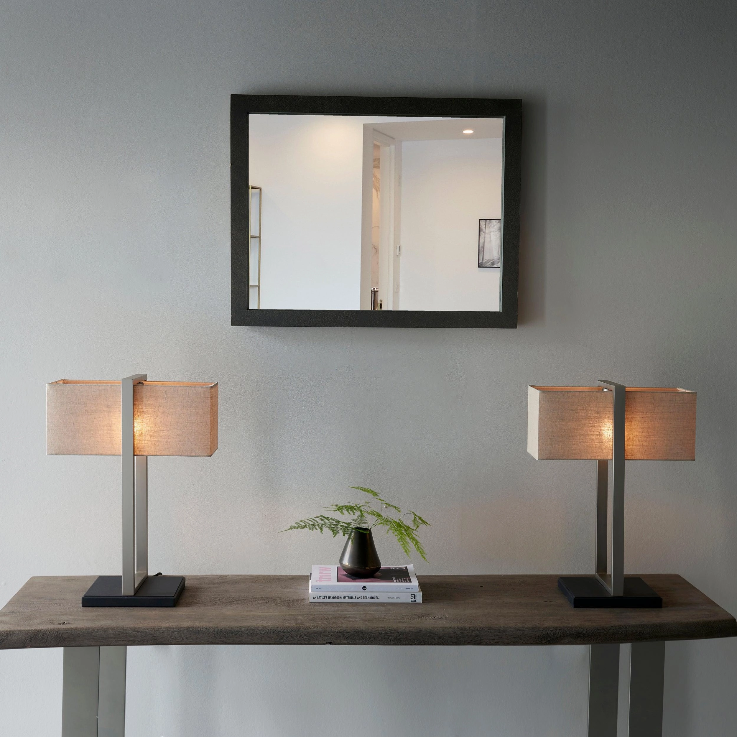 Produr Modern Nickel Table Lamp - Black Base & Linen Shade