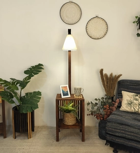 Prominence Wood and Metal Floor Lamp with White Fabric Lampshade (BULB NOT INCLUDED) decorative ceiling fixture