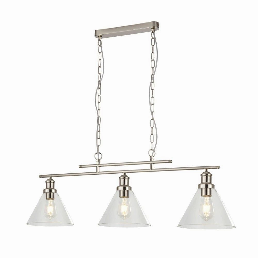 Pyramid 3 Light Silver Ceiling Pendant - Clear Glass Shades soft glow ceiling light