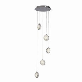 Quartz 5 Light Multi-Drop Pendant Chrome & Bubble Glass ambient ceiling fixture