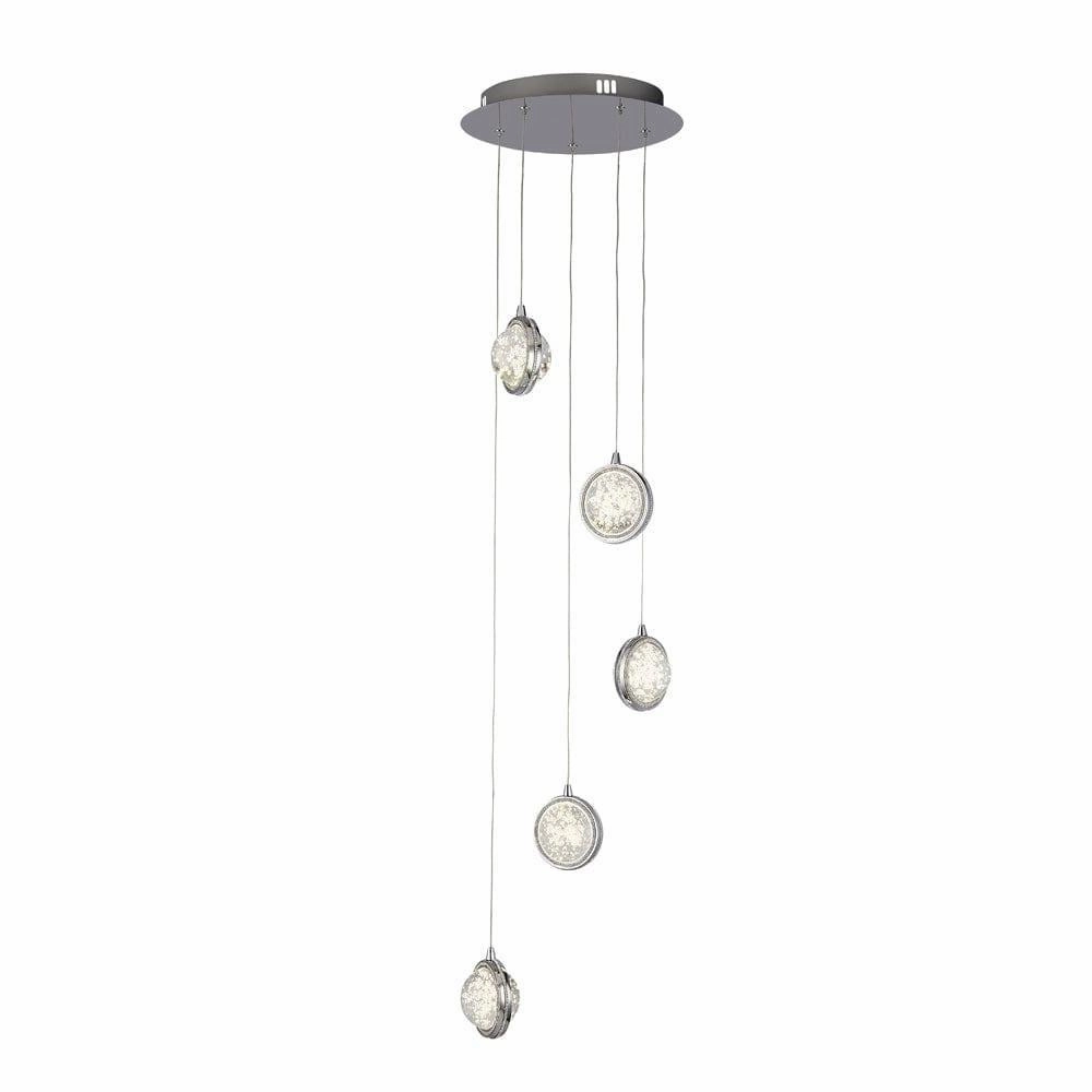 Quartz 5 Light Multi-Drop Pendant Chrome & Bubble Glass ambient ceiling fixture