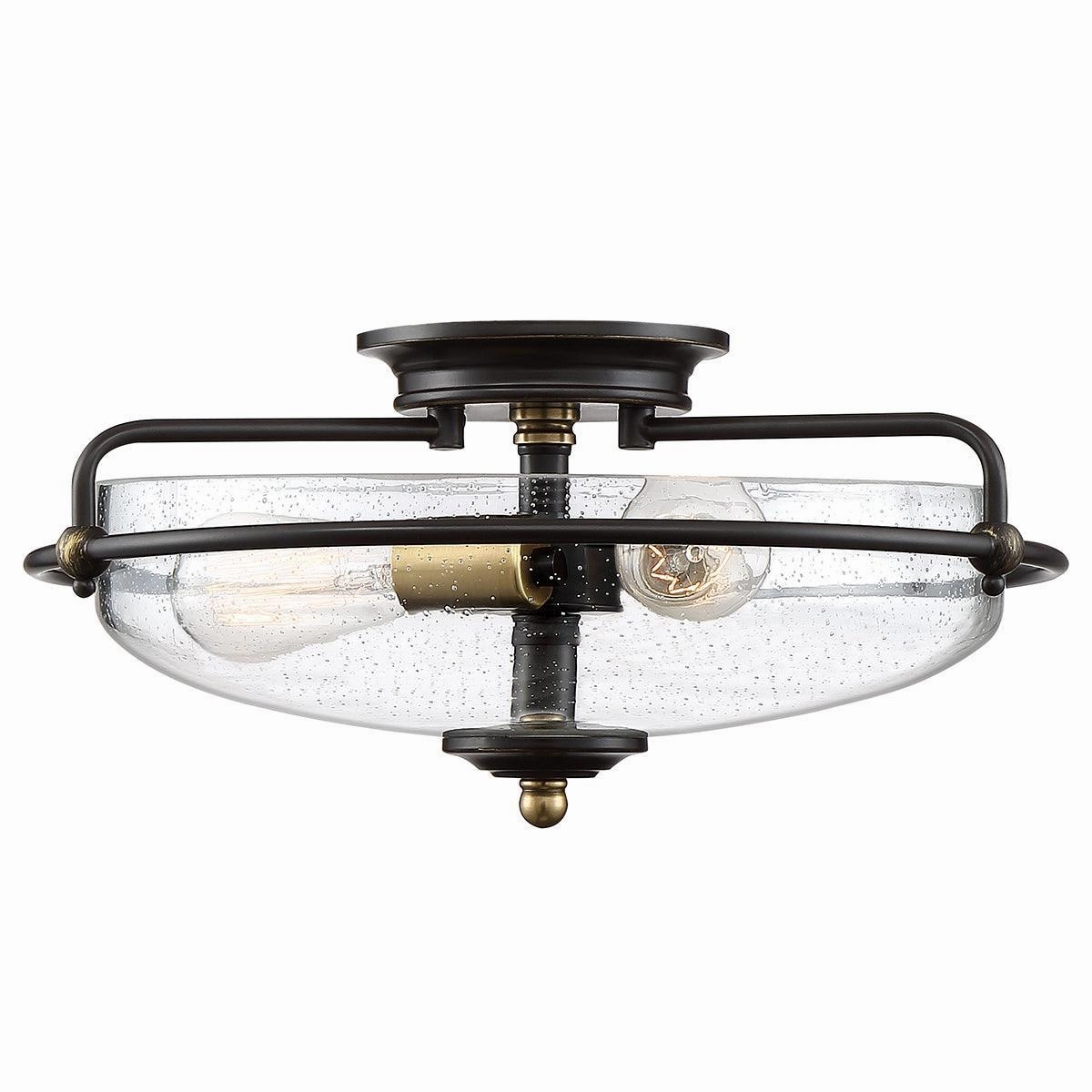 Quoizel Griffin 3 Light Glass Bronze/Brass Flush Mount soft glow ceiling light