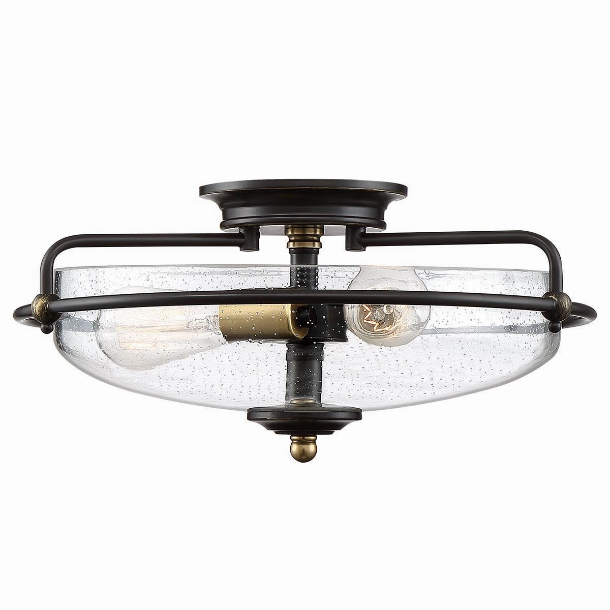 Quoizel Griffin 3 Light Glass Bronze/Brass Flush Mount ambient ceiling fixture