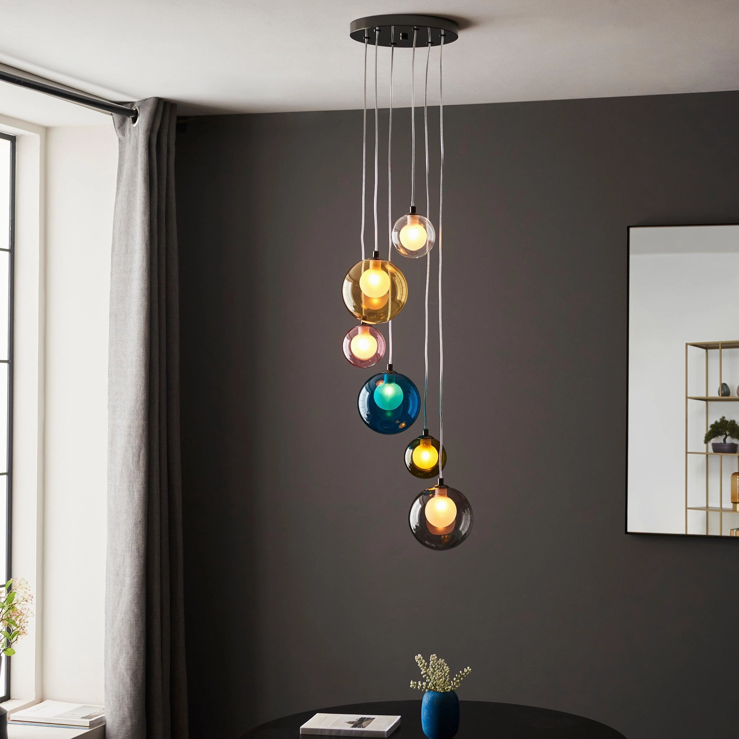 Rainbow 6 Light Multi-Coloured Glass Pendant Light
