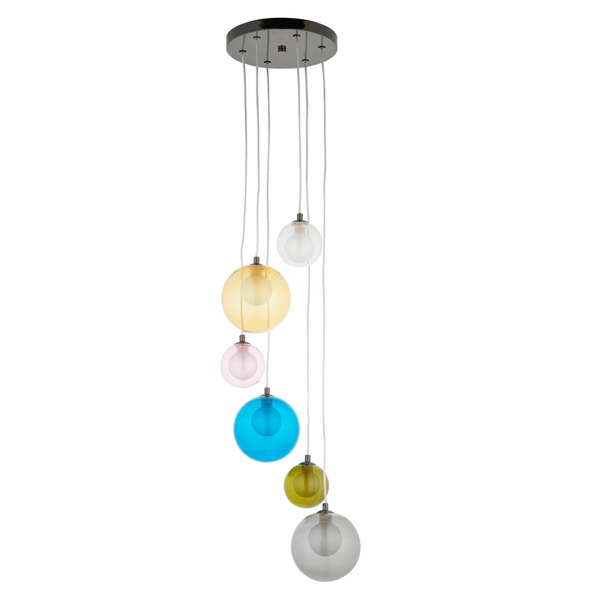 Rainbow 6 Light Multi-Coloured Glass Pendant Light