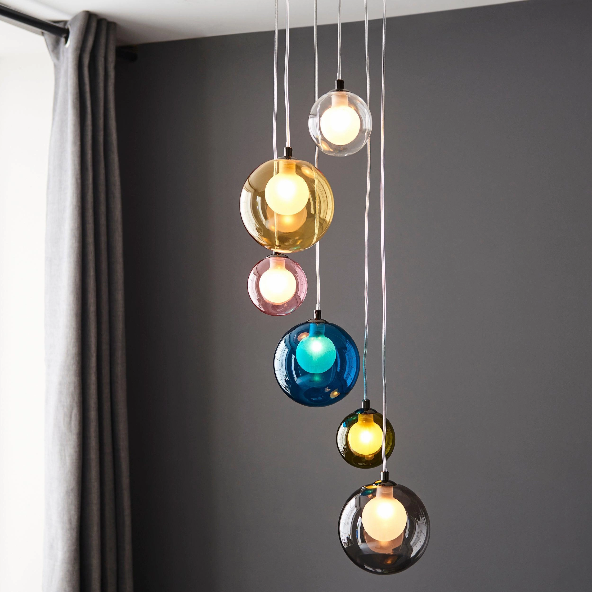 Rainbow 6 Light Multi-Coloured Glass Pendant Light