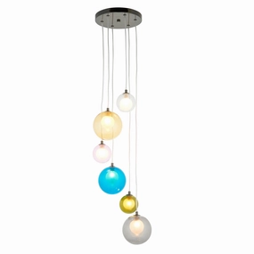 Rainbow 6 Light Multi-Coloured Glass Pendant Light sleek LED ceiling lamp