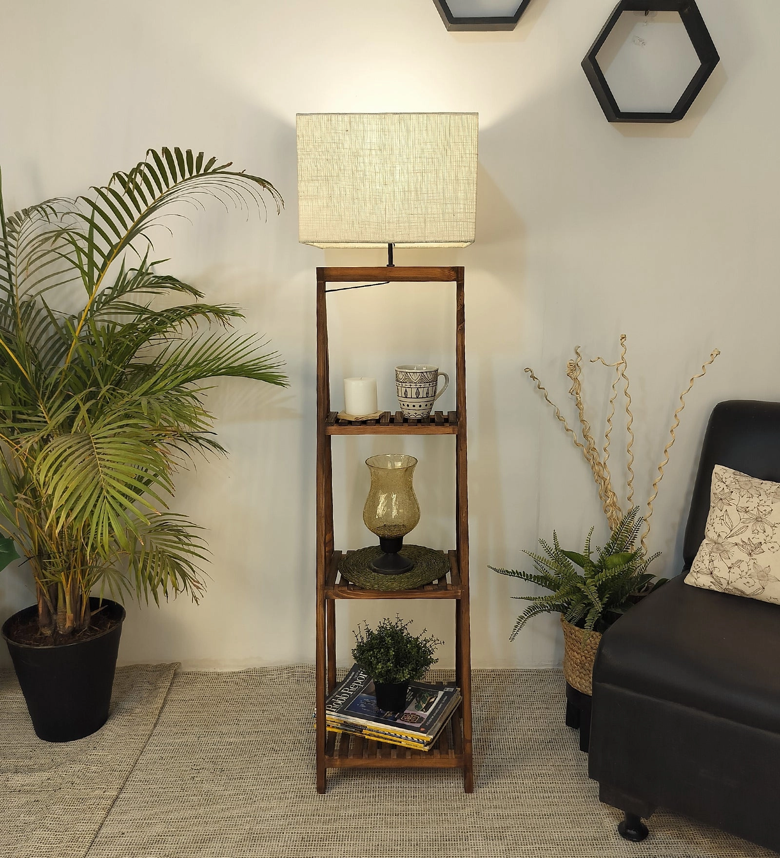 Raphael Wooden Floor Lamp with Brown Base and Jute Fabric Lampshade (BULB NOT INCLUDED) creative lampshade design