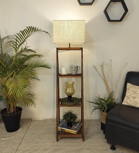 Raphael Wooden Floor Lamp with Brown Base and Jute Fabric Lampshade (BULB NOT INCLUDED) creative lampshade design