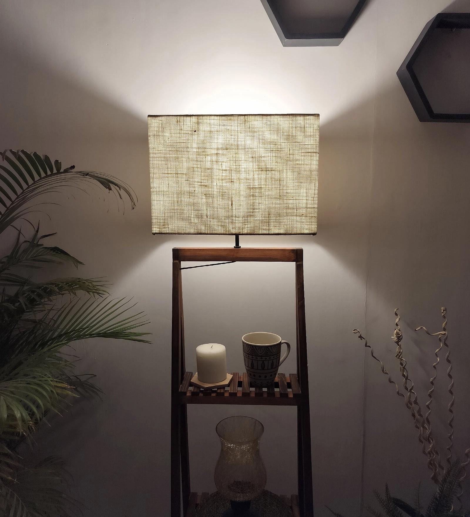 Raphael Wooden Floor Lamp with Brown Base and Jute Fabric Lampshade (BULB NOT INCLUDED)