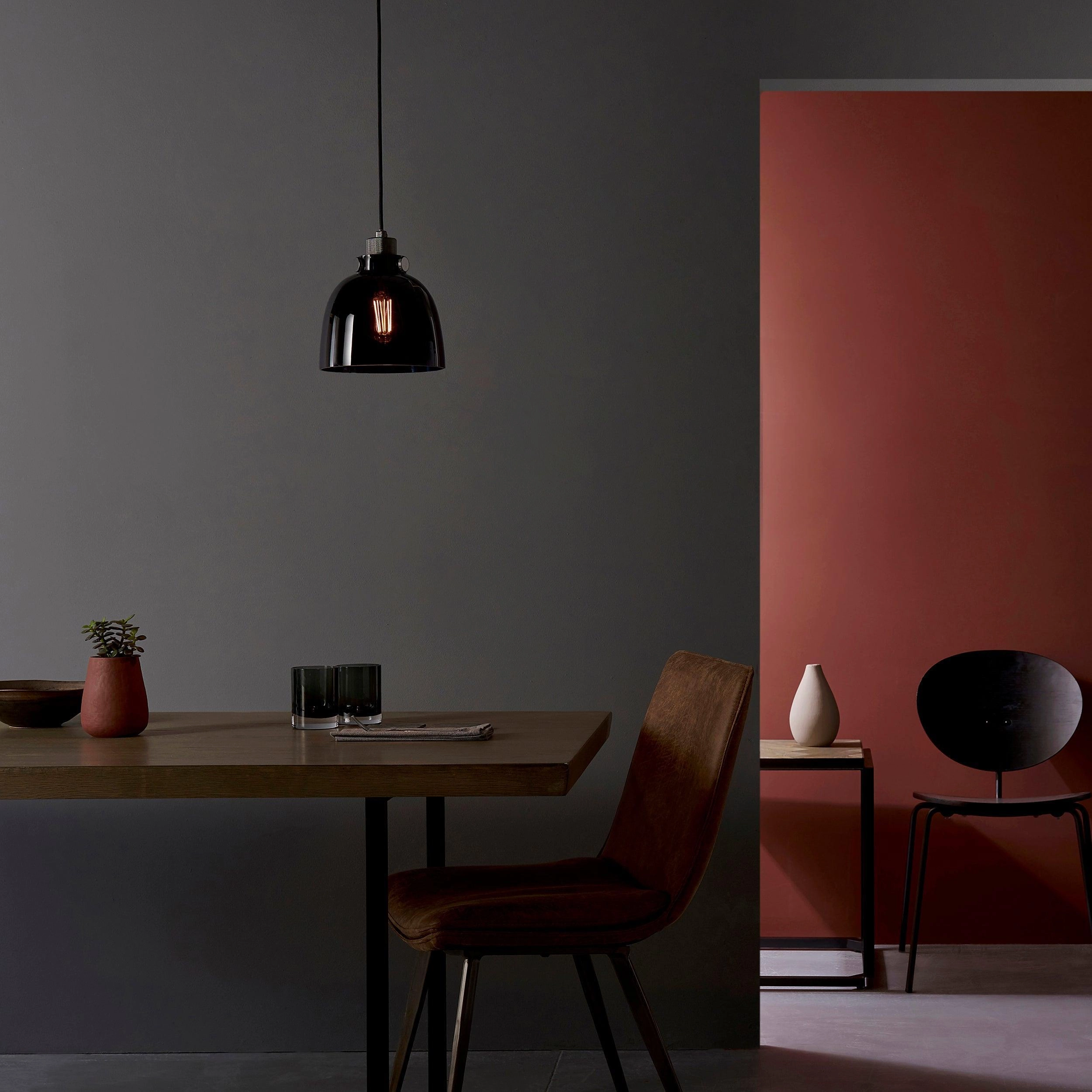 Reading Black Chrome Pendant With Black Tinted Glass Shade