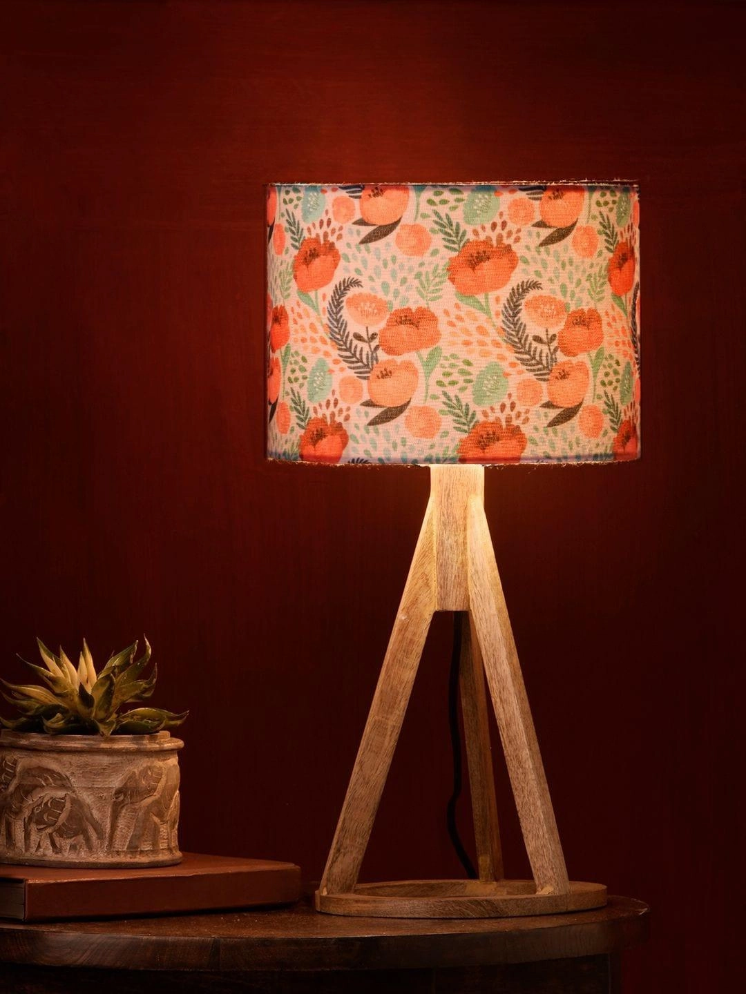Red Roses Trio Wooden Lamp decorative ceiling fixture