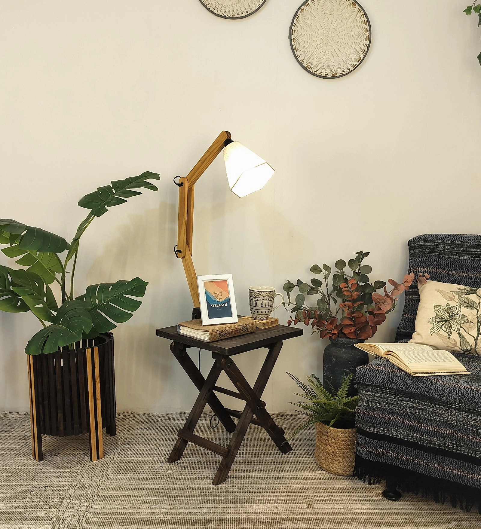 Regis Wooden Floor Lamp with Brown Base and Jute Fabric Lampshade (BULB NOT INCLUDED) decorative ceiling fixture
