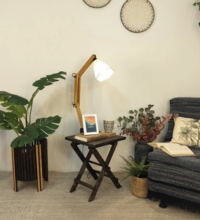 Regis Wooden Floor Lamp with Brown Base and Jute Fabric Lampshade (BULB NOT INCLUDED) decorative ceiling fixture