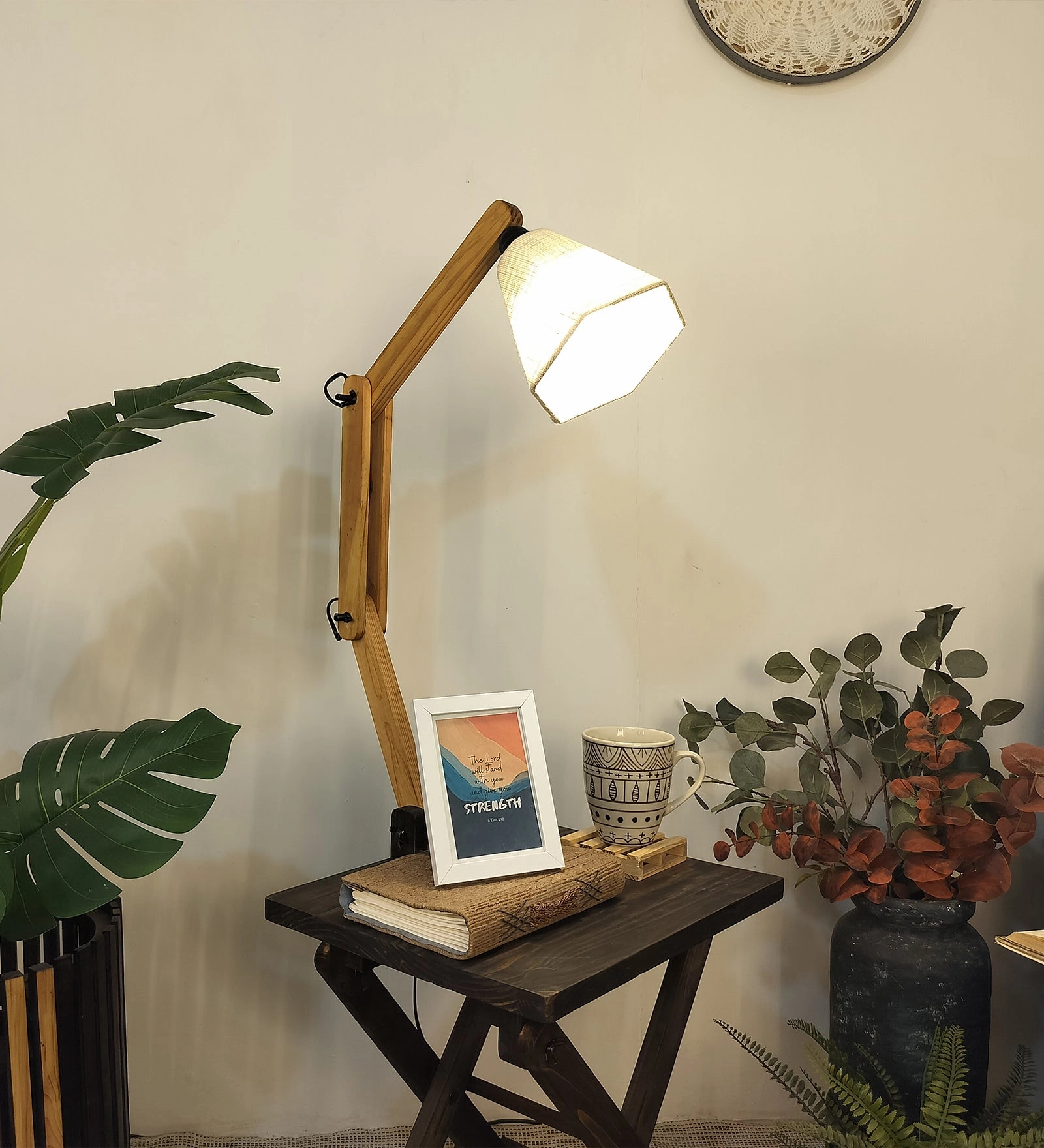 Regis Wooden Floor Lamp with Brown Base and Jute Fabric Lampshade (BULB NOT INCLUDED)