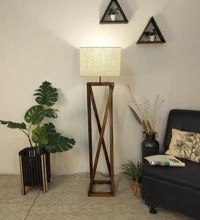 Remy Wooden Floor Lamp with Brown Base and Beige Fabric Lampshade (BULB NOT INCLUDED) creative lampshade design