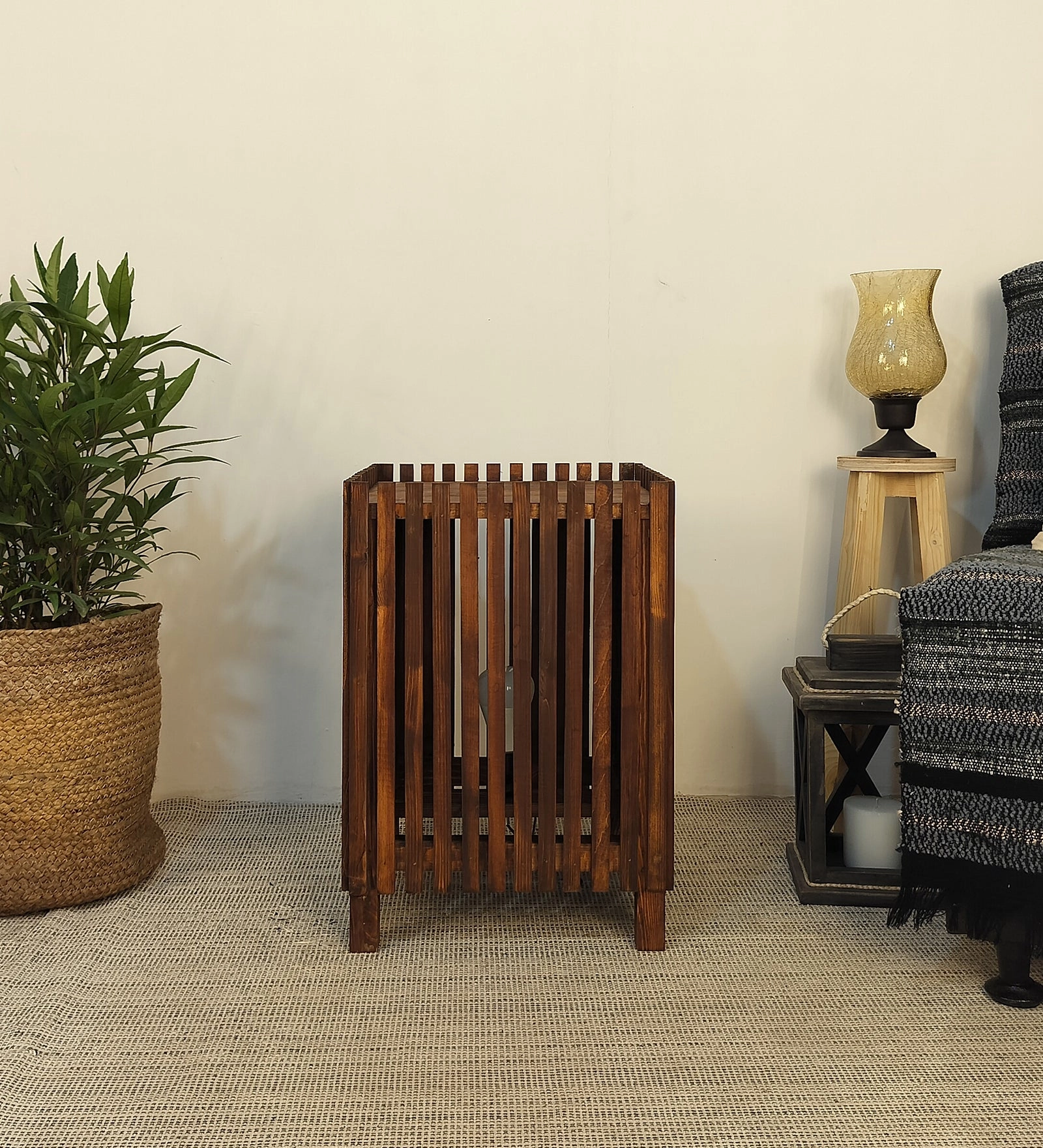Renard Wooden Floor Lamp with Brown Base and Jute Fabric Lampshade (BULB NOT INCLUDED) creative lampshade design