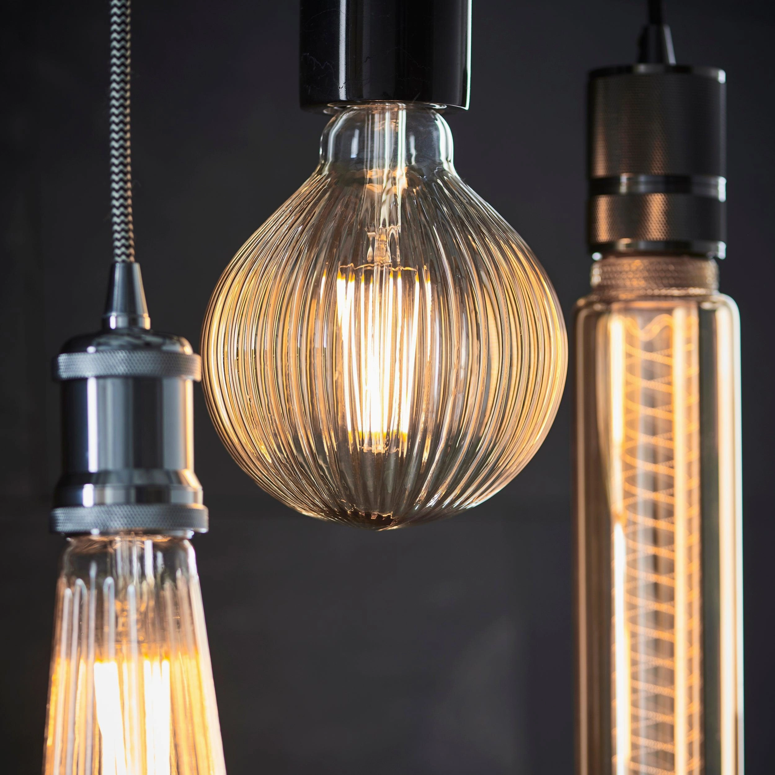 Ribb E27 Amber Tinted Ribbed Decorative 4W LED Light Bulb