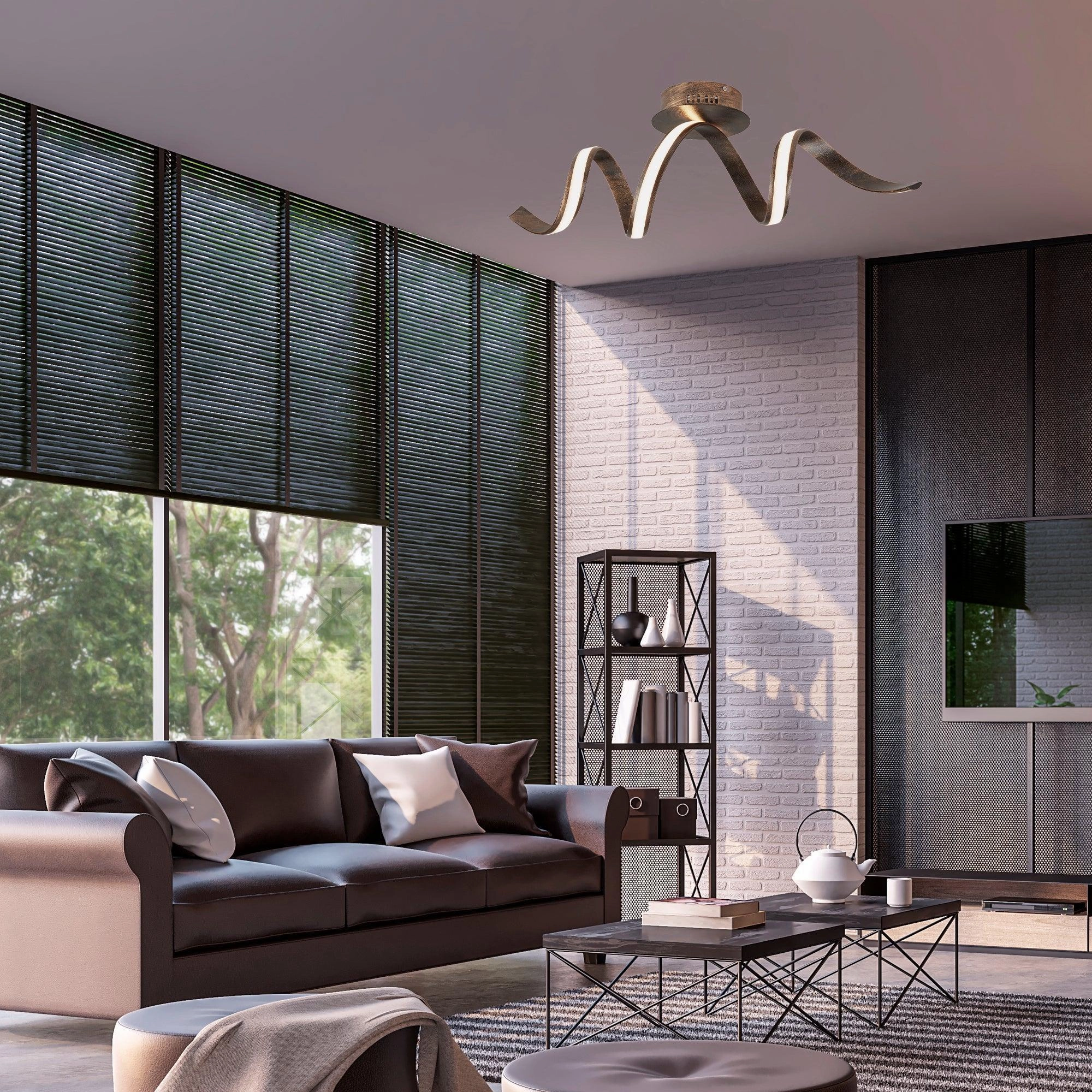 Ribbon LED Twist Ribbon Brown/Gold Flush Ceiling Light