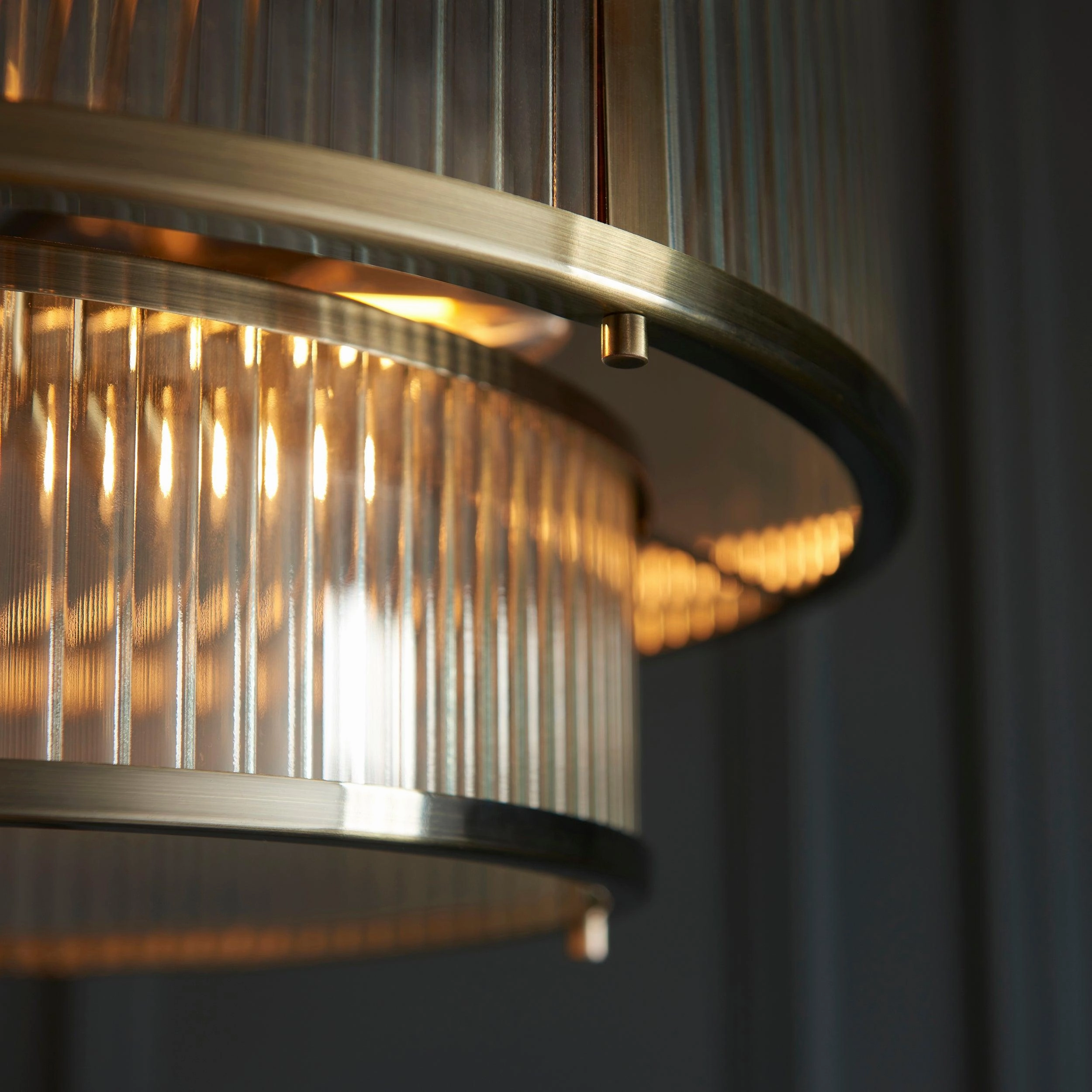 Ridgeton 5 Light Brass & Ribbed Shade Glass Pendant - Open Box