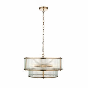 Ridgeton 5 Light Brass & Ribbed Shade Glass Pendant - Open Box white ceiling lamp