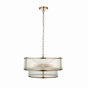 Ridgeton 5 Light Brass & Ribbed Shade Glass Pendant - Open Box sleek LED ceiling lamp