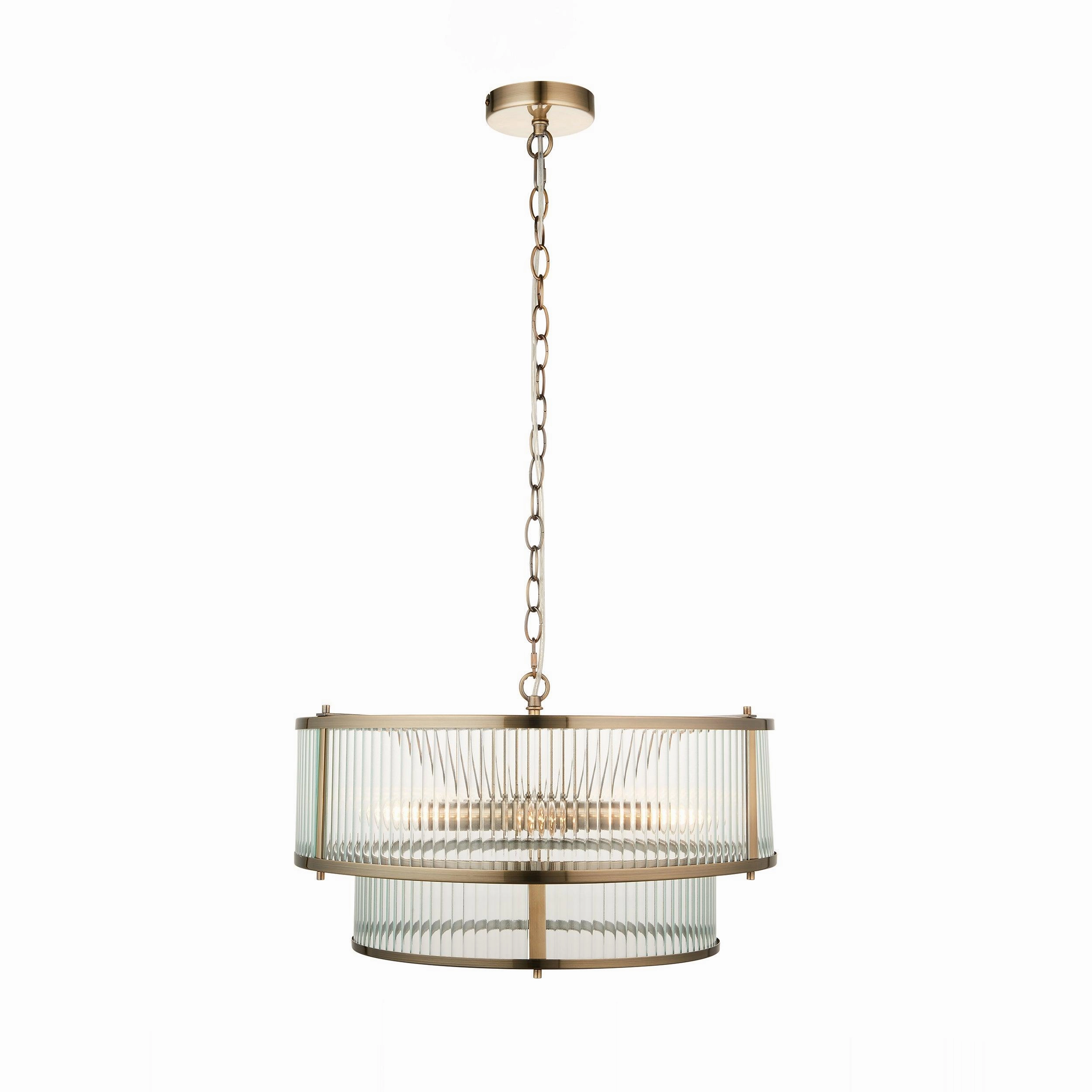Ridgeton 5 Light Brass & Ribbed Shade Glass Pendant - Open Box sleek LED ceiling lamp