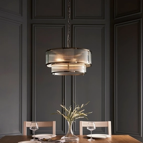 Ridgeton 5 Light Brass & Ribbed Shade Glass Pendant flush mount ceiling fixture