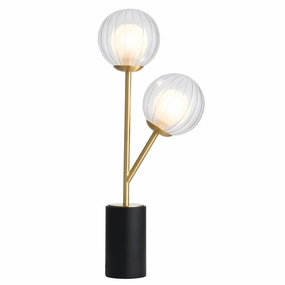 Riviera Art Deco 2 Light Brass Table Lamp - Glass Shades energy-saving LED light