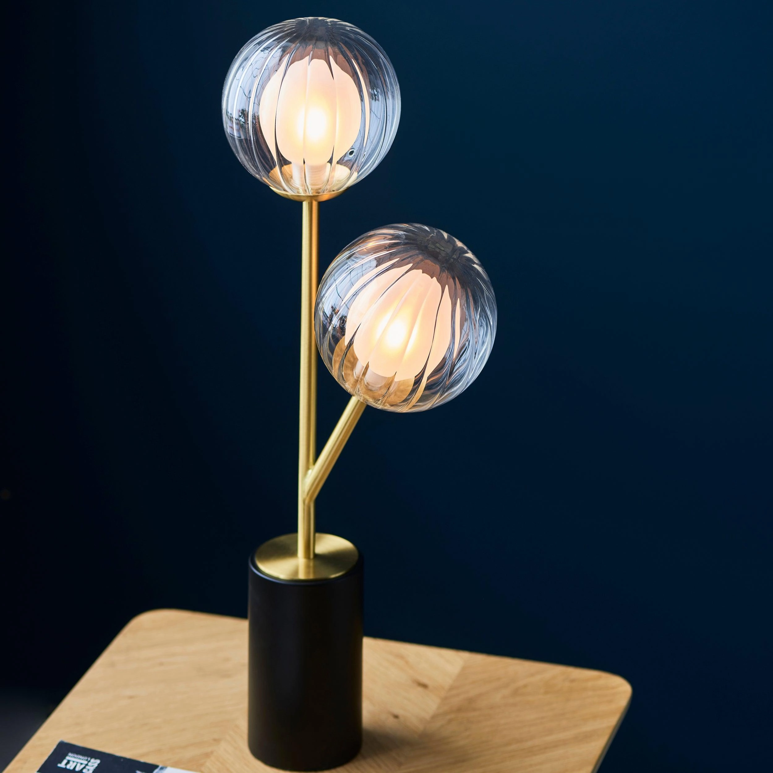 Riviera Art Deco 2 Light Brass Table Lamp - Glass Shades