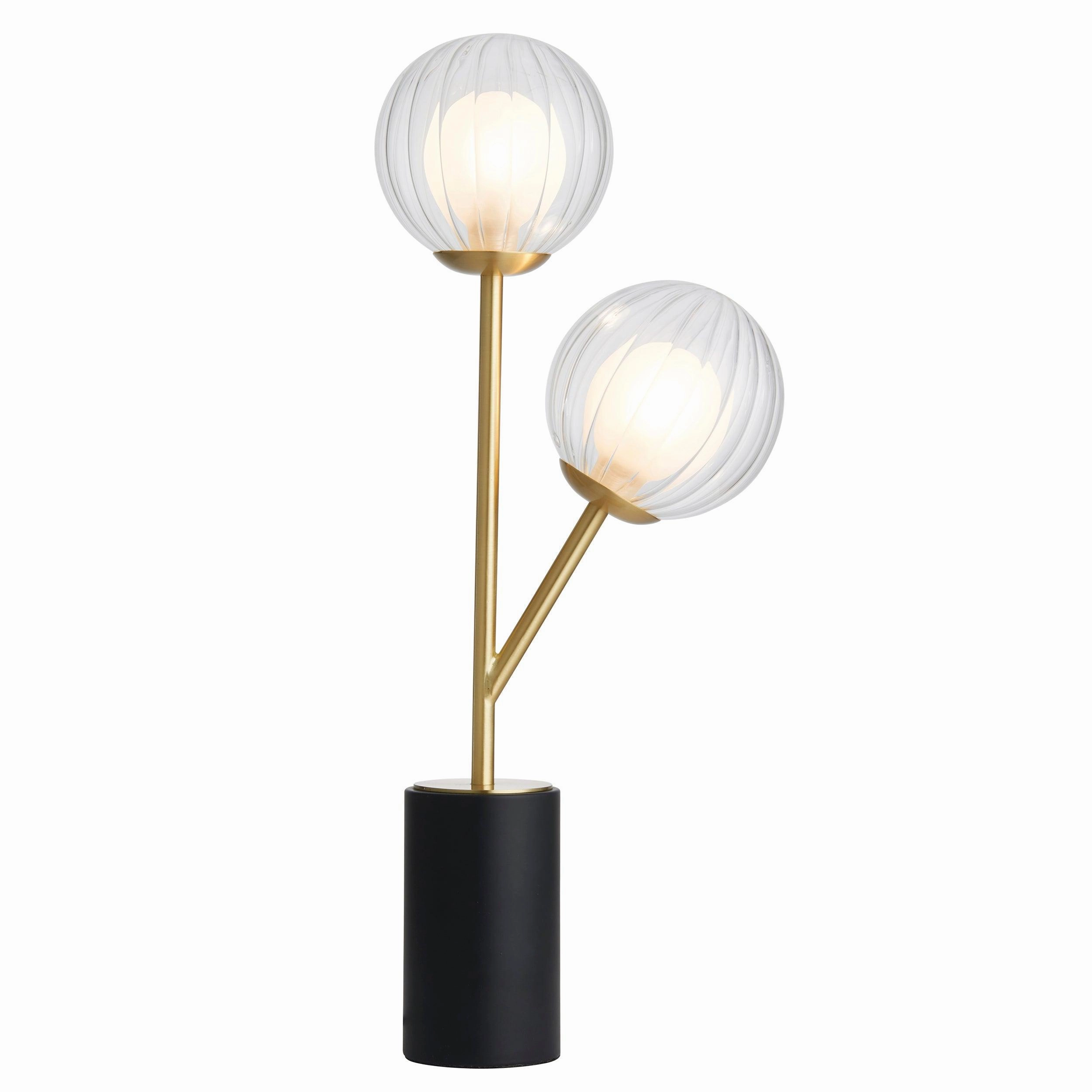 Riviera Art Deco 2 Light Brass Table Lamp - Glass Shades energy-saving LED light