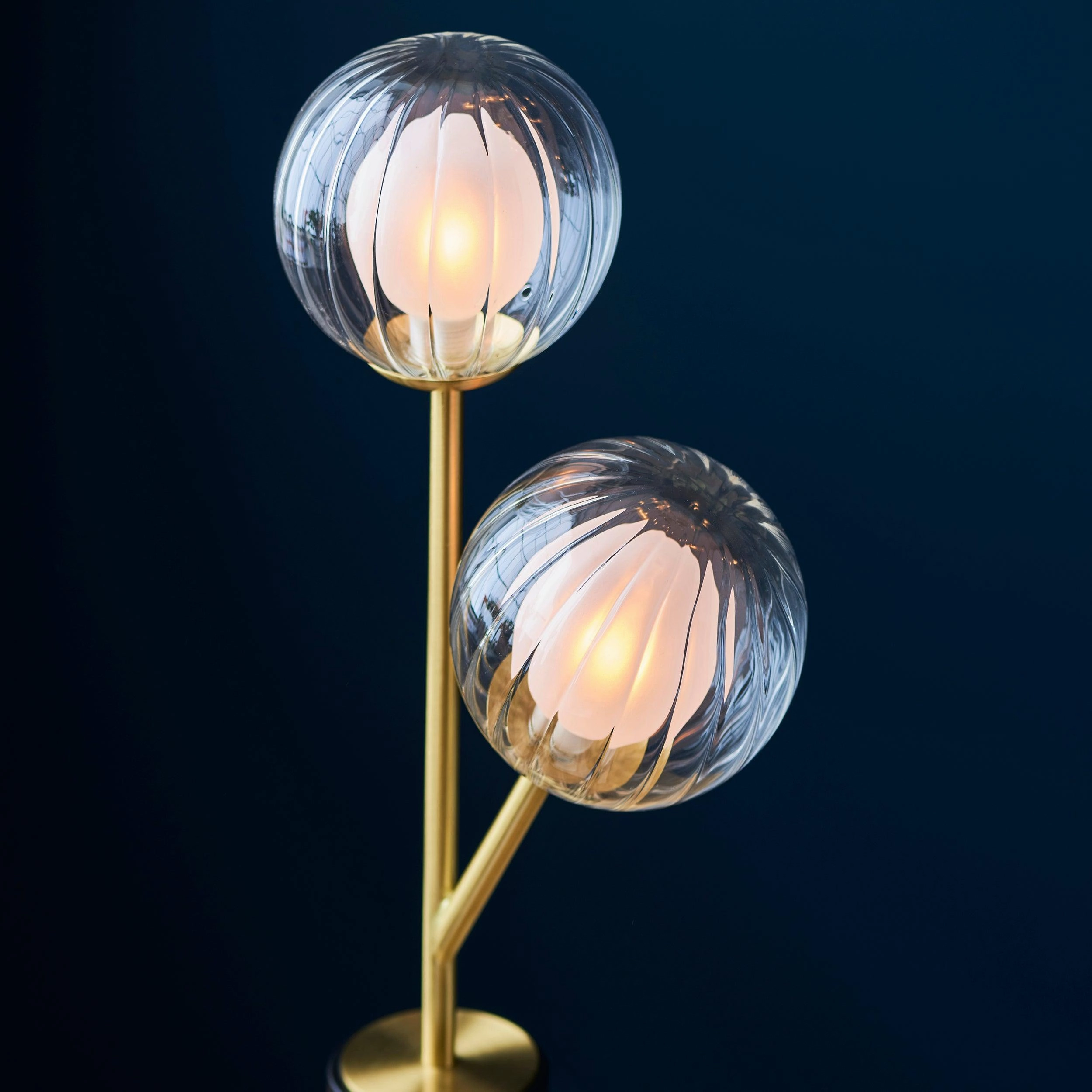 Riviera Art Deco 2 Light Brass Table Lamp - Glass Shades