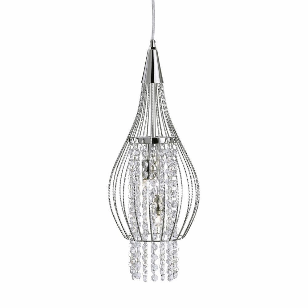 Rocket 2 Light Cage Frame Chrome & Crystal Ceiling Pendant soft glow ceiling light
