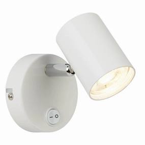 Rollo White Cylinder Head Adjustable Wall Spotlight - Switched tall arc lamp for living room