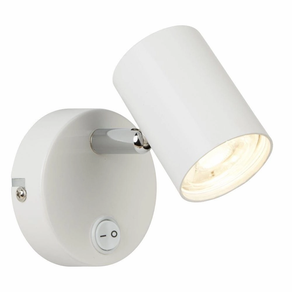 Rollo White Cylinder Head Adjustable Wall Spotlight - Switched tall arc lamp for living room