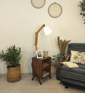 Ronan Wooden Floor Lamp with Brown Base and Jute Fabric Lampshade (BULB NOT INCLUDED) creative lampshade design
